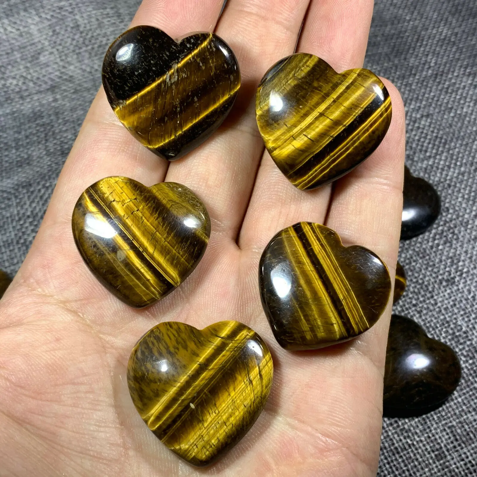 

5pc Natural Tiger Eye Love Heart Pendant Crystal Hand-Polished Reiki Healing