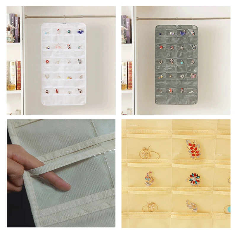 Двухсторонний висячий шкаф для хранения ювелирных украшений 80 карманов сумка
