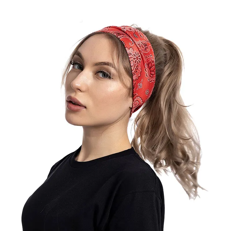 

Bohemian Cashew Flowers Print Headband Knotted Wide Headband Women Hairband Elastic Turban Yoga Sport Hair Accessories