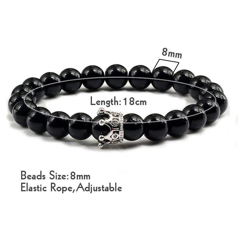 Браслет с бусинами 8 мм для мужчин и женщин натуральная кожа инкрустированная