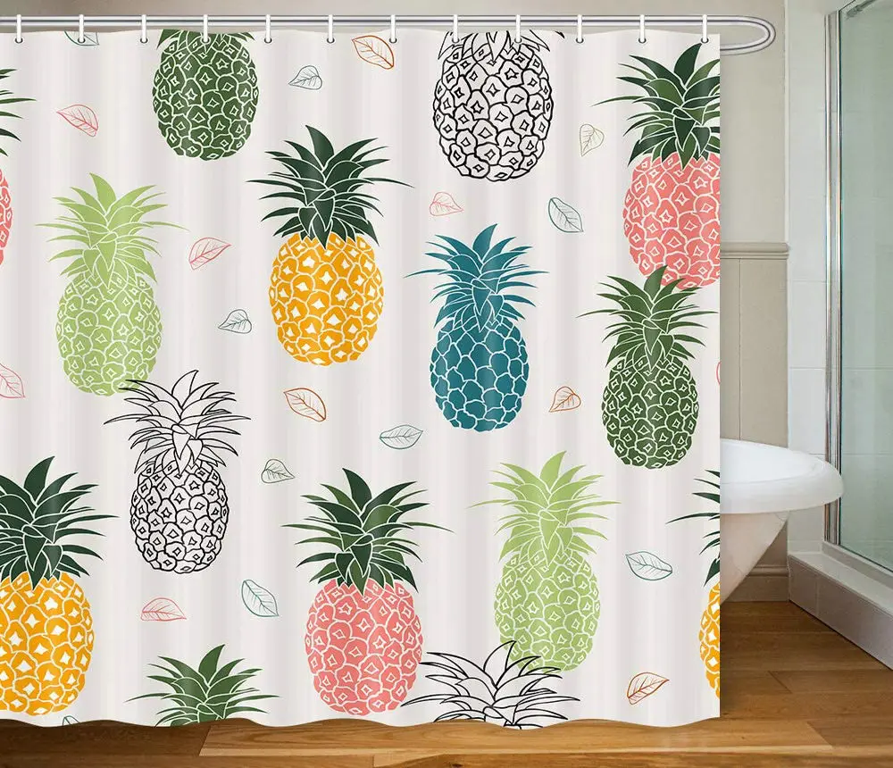

Cute Pineapple Shower Curtain, Colorful Tropical Pineapple Fruit Pattern Durable Waterproof Cloth Fabric Bathroom Curtains