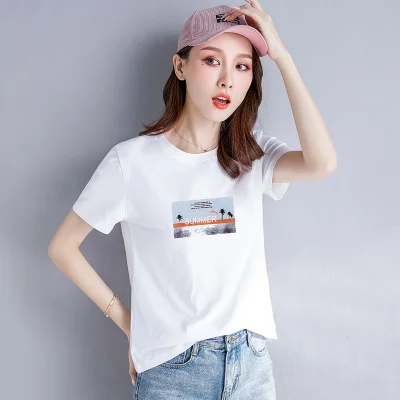 

T-Shirt Women Short Sleeves Shirt 100% Cotton Awesome coral red Femme Summer Top