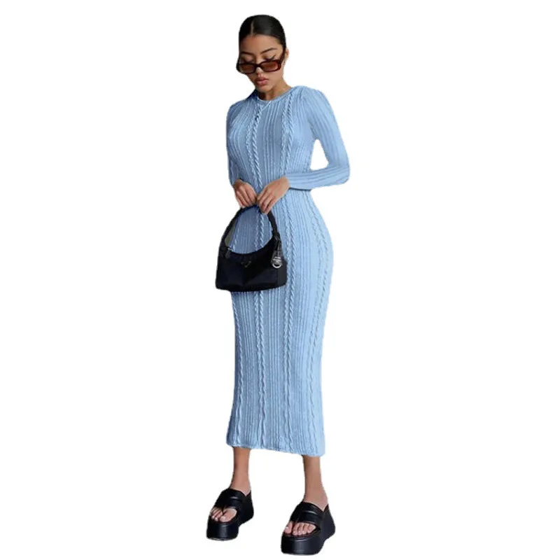 

Winter Women Sexy Slim Knit Sweater Dress Fashion Autumn Office Elegant O Neck Maxi Dress Ladies Long Sleeve Bodycon Party Dress