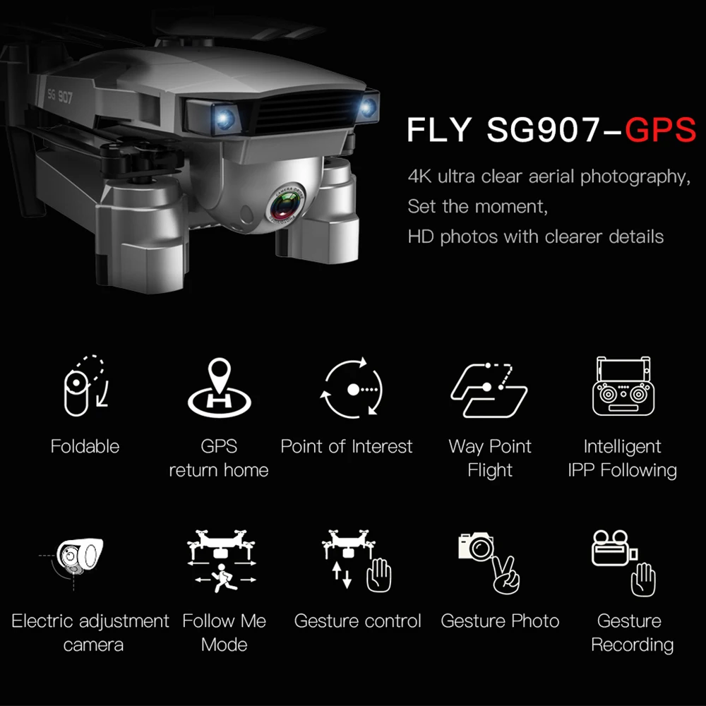 SG907 Дрон с GPS с 4K HD Двойная камера широкий угол 5G wifi FPV RC Квадрокоптер складные дроны Профессиональные с GPS следуем за мной