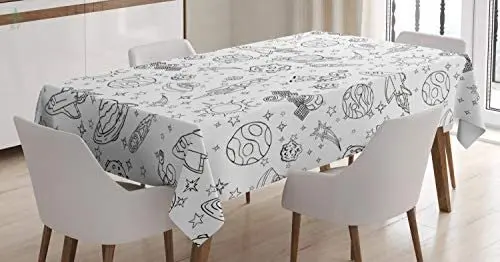 

Doodle Solar System Astronauts Space Shooting Stars Science Fiction Theme Rectangular Table Cover For Dining Decor