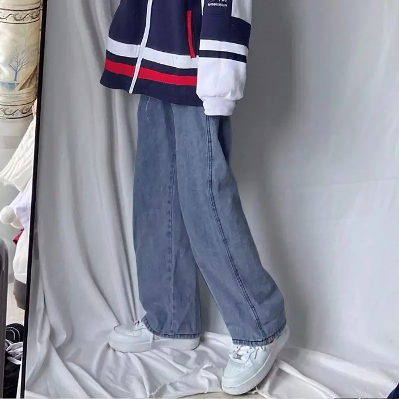 

Jeans Women Wide-leg Denim Side-pocket Baggy Trousers Couple Retro Spring New Ulzzang Empire Straight Oversize XXL Students Cozy