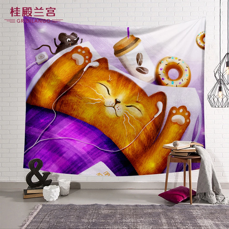 Гридиланго мультфильм прекрасный сон Кот картофель фри гобелен висячая ткань