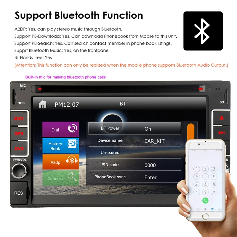 YuanTing Double Din Car Radio 6.2 inch Touch Screen Stereo DVD Player Bluetooth GPS Navigation Head Unit Support SD/USB/RDS/AUX |