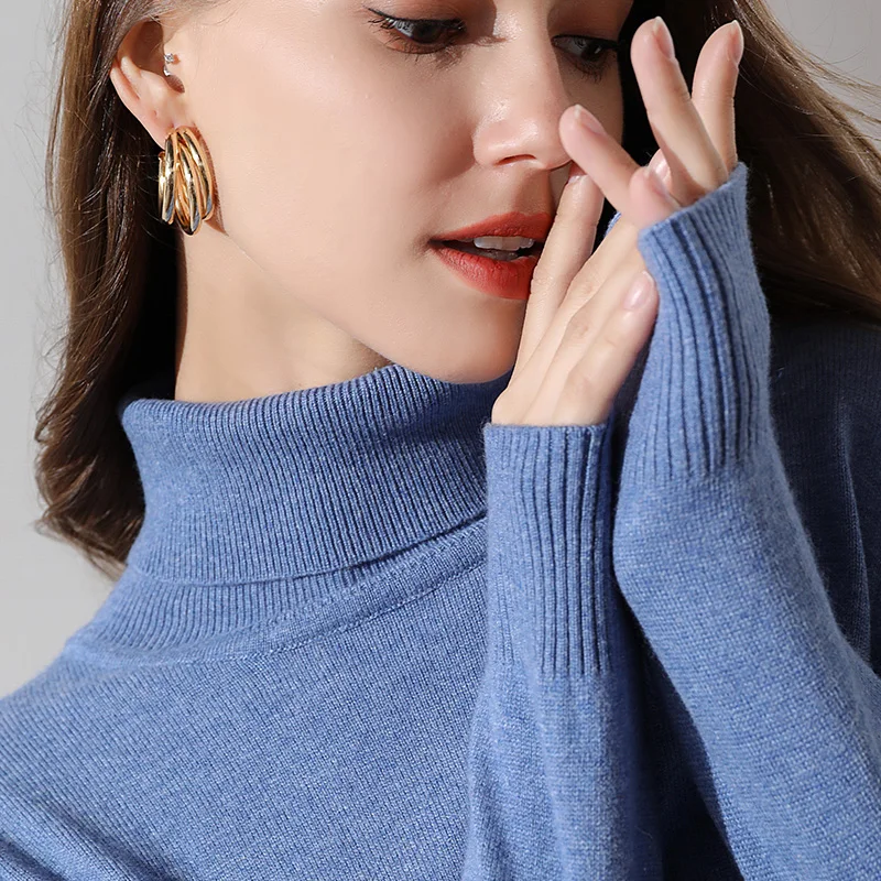 Женский свитер из ангорской шерсти черный вязаный пуловер с высоким воротником