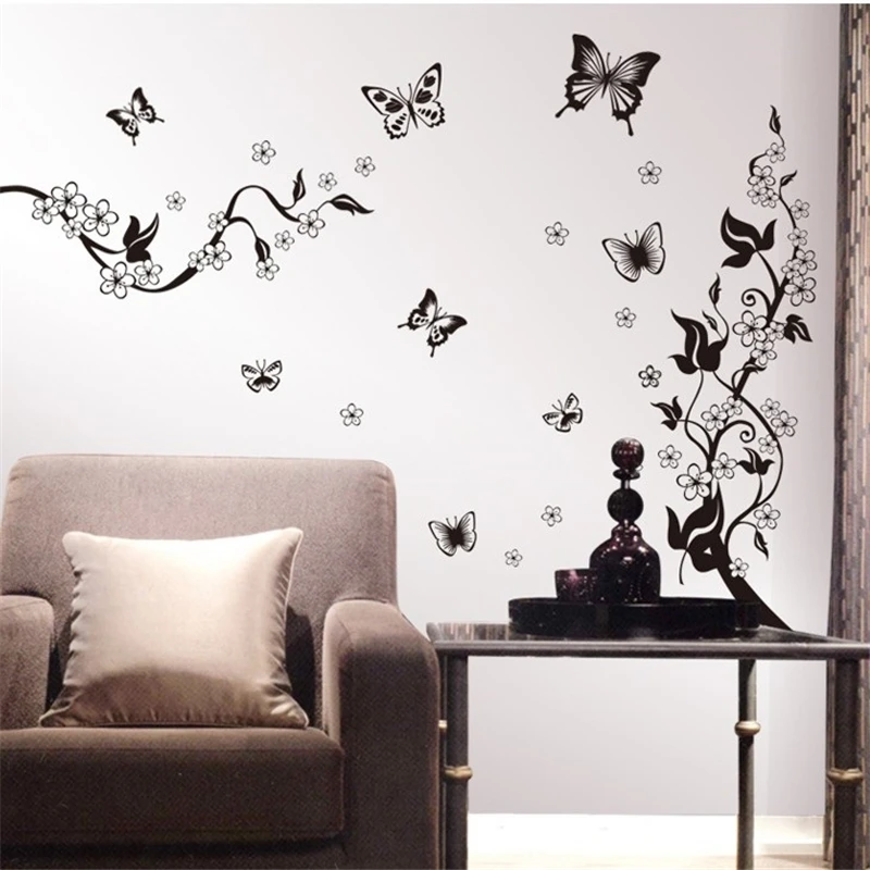 

Classic Flying Butterfly Wall Stickers Black Butterflies Flowers Window Decals Removable DIY Mural Bedroom Sofa Home Decor Decal