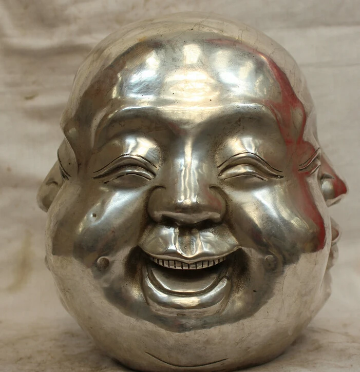 8 &quotКитайский серебряный буддийский 4 головы Лицо счастливый смех крик сердитый