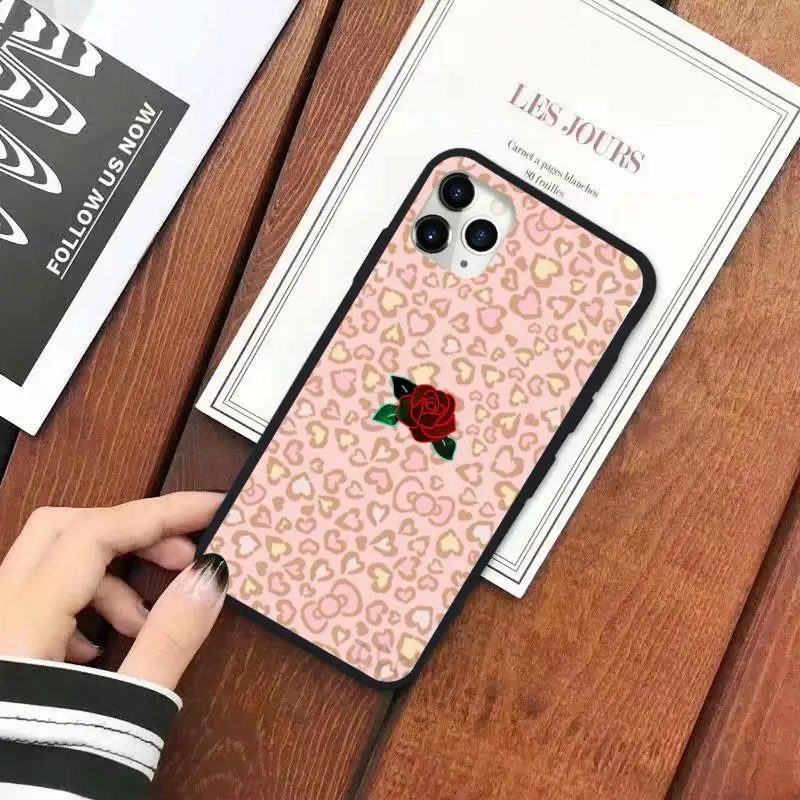 

pink Leopard ross flowers pattern Phone Case for iPhone 11 12 pro XS MAX 8 7 6 6S Plus X 5S SE 2020 XR
