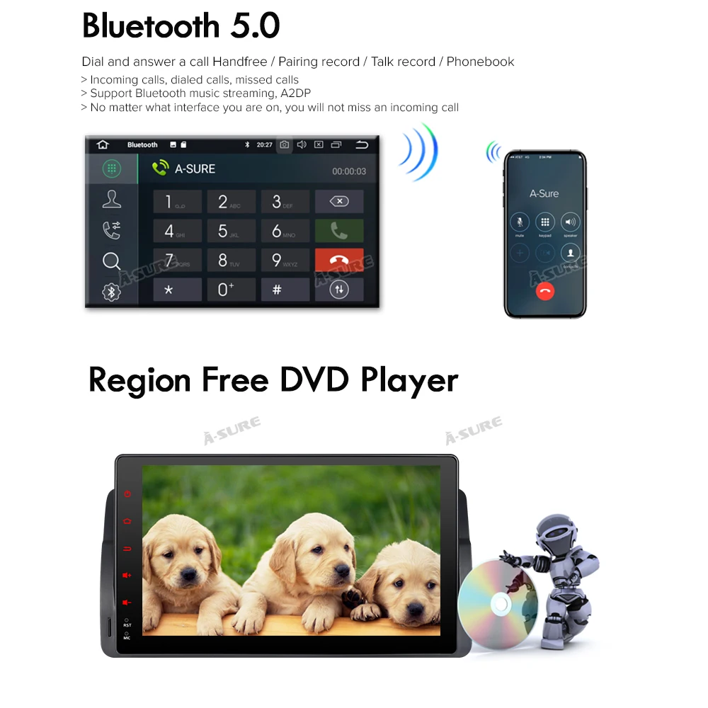 Автомобильный мультимедийный плеер A-Sure 1 Din 8 ядер 4 Гб Android 9 0 Авторадио