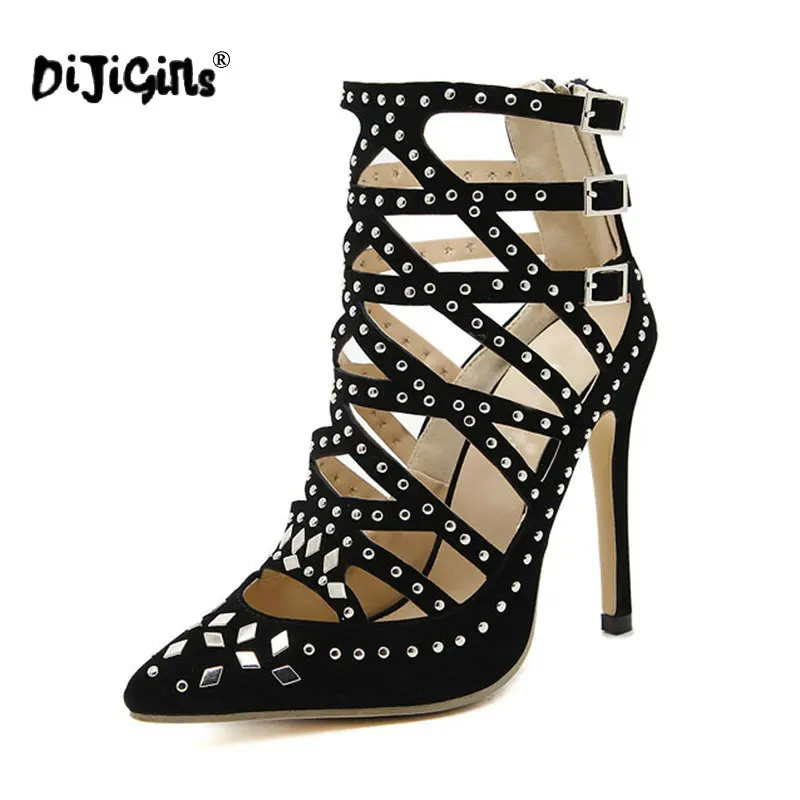 Дропшиппинг женские босоножки с заклепками на высоком каблуке сексуальные