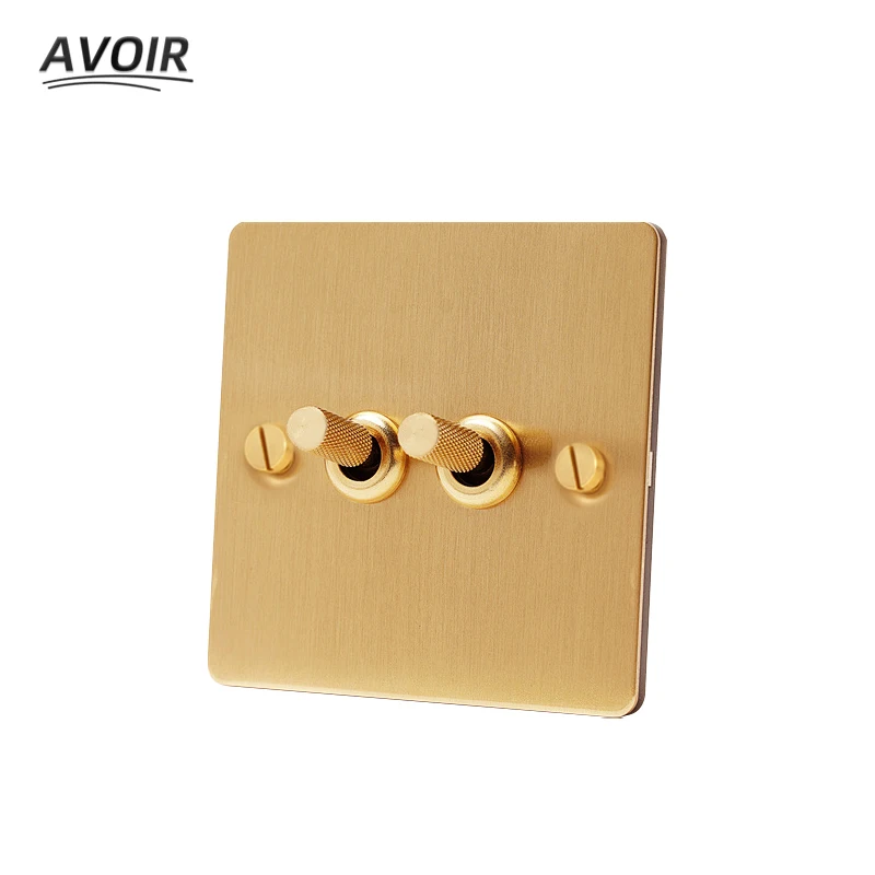 

Avoir Usb Wall Sockets Dimmer Light Switch Gold Copper Panel 1 2 3 4 Gang Retro Toggle Switch Standard EU FR TV RJ45 Pulg 220V