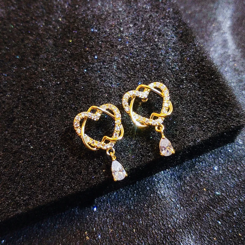 

14K Yellow Gold Diamonds Wedding Earrings for Women Cute/Romantic Heart Fine Fashion Jewelry Gold Christmas Stud Earrings Women