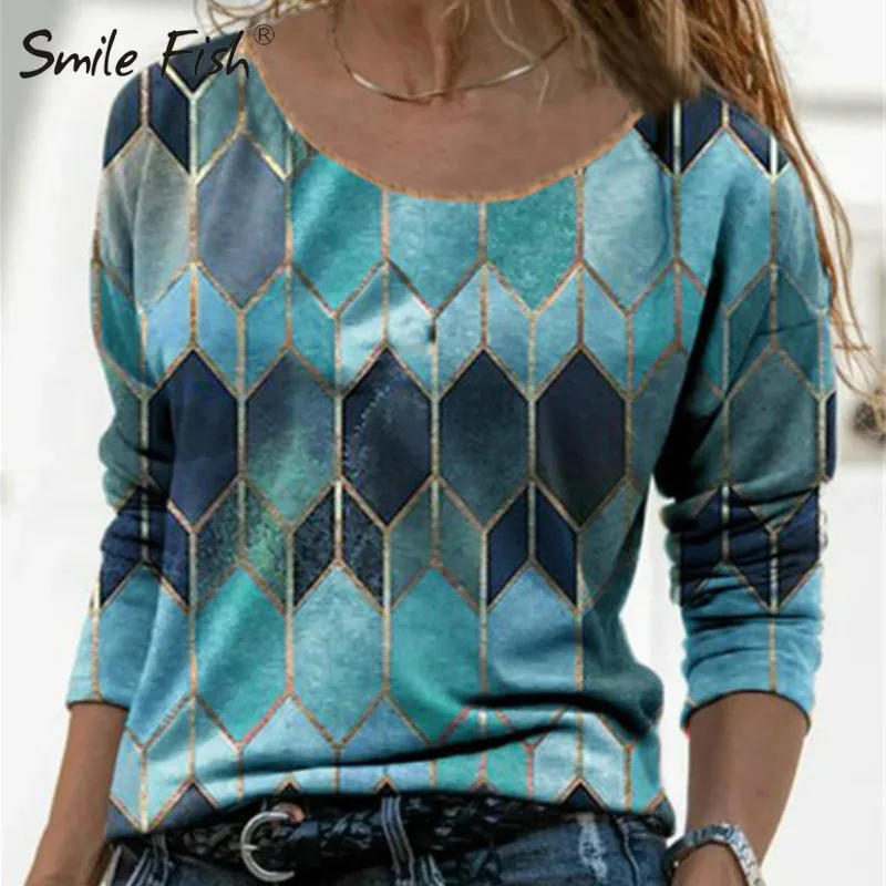 

Elegant Tops 3XL Blusas Women Long Sleeve V Neck Geometric Print Blouse Ladies Vintage Loose Shirt Spring Casual Pullover G2313