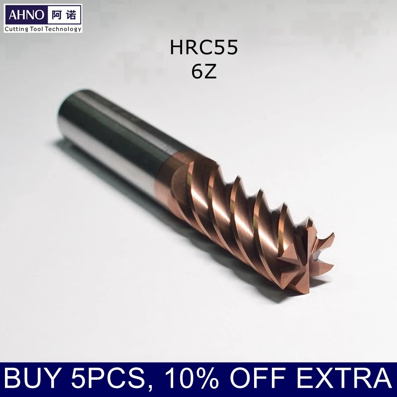 HRC55 AHNO Carbide End Mills With 6 Blades From D6.0 to D20.0 for Wood Steel Milling Iron Plastic CNC Drill Bits Factory Outlets
