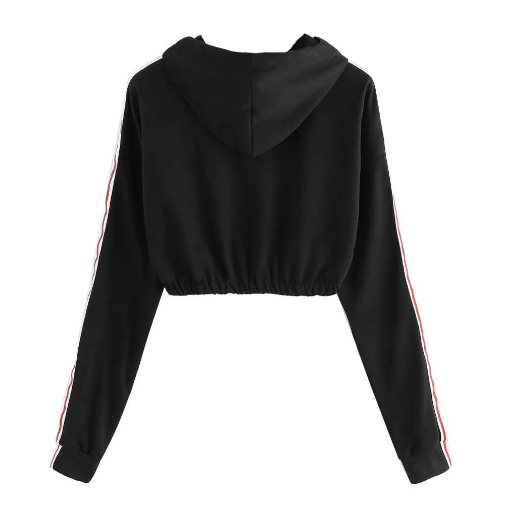 JAYCOSIN новая короткая женская однотонная полосатая толстовка с капюшоном