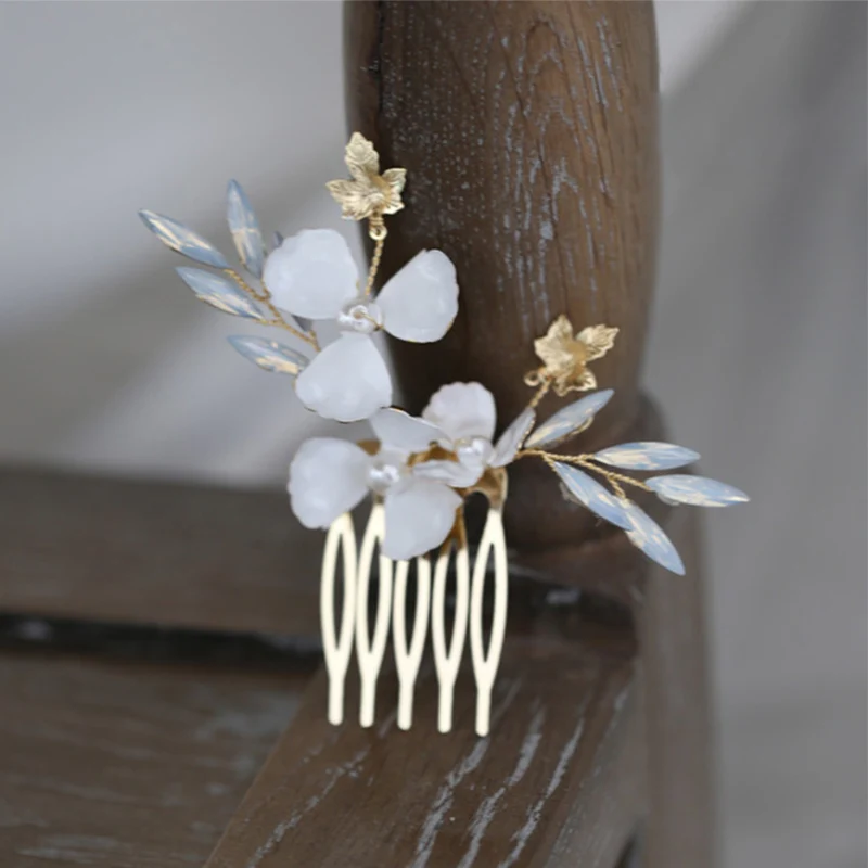 small hair comb Удивительный набор головных уборов Кристалл из опала цветочный свадебный волос лоза и расческа для волос, заколка свадебный тиара аксессуары - Окраска металла: small hair comb