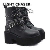 2022 winter new thick soled boots womens side zipper and nail chain nightclub hot style womens boots fashion high heeled boots