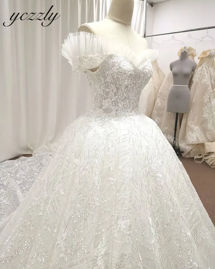 Vestido De Casamento элегантные ослепительный, милый, открытые плечи, бальное платье, кружевное свадебное платье с аппликацией Длинные свадебные платья для принцесс