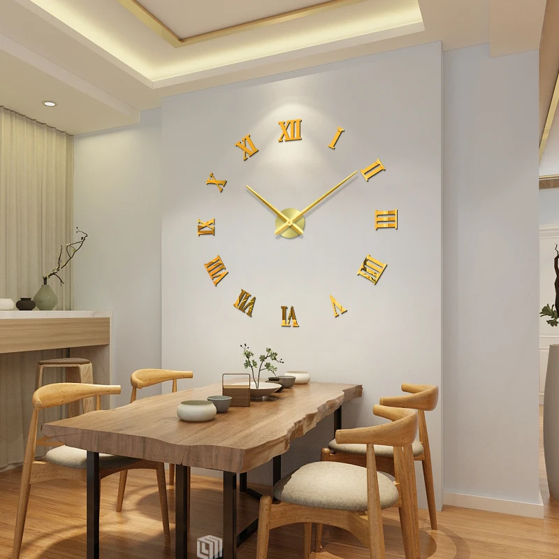 Акриловые настенные часы креативные Кварцевые 3d с большим зеркалом сделай сам