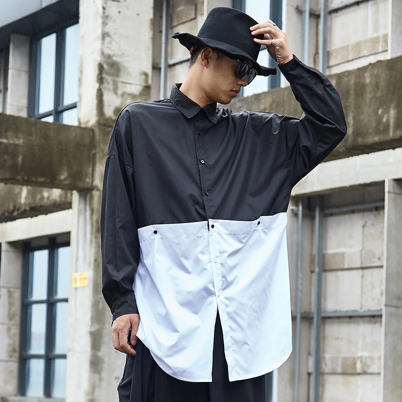 Men's Long-Sleeve Shirt Spring And Autumn New Splicing Color Design Yamamoto Style Leisure Loose Large Size Shirt