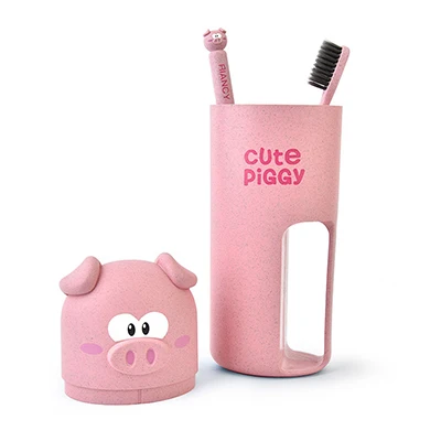 

Cute toothbrush set Portable toothbrush for piglets wash cups wash articles with 2 toothbrushes 22.5*6.5cm