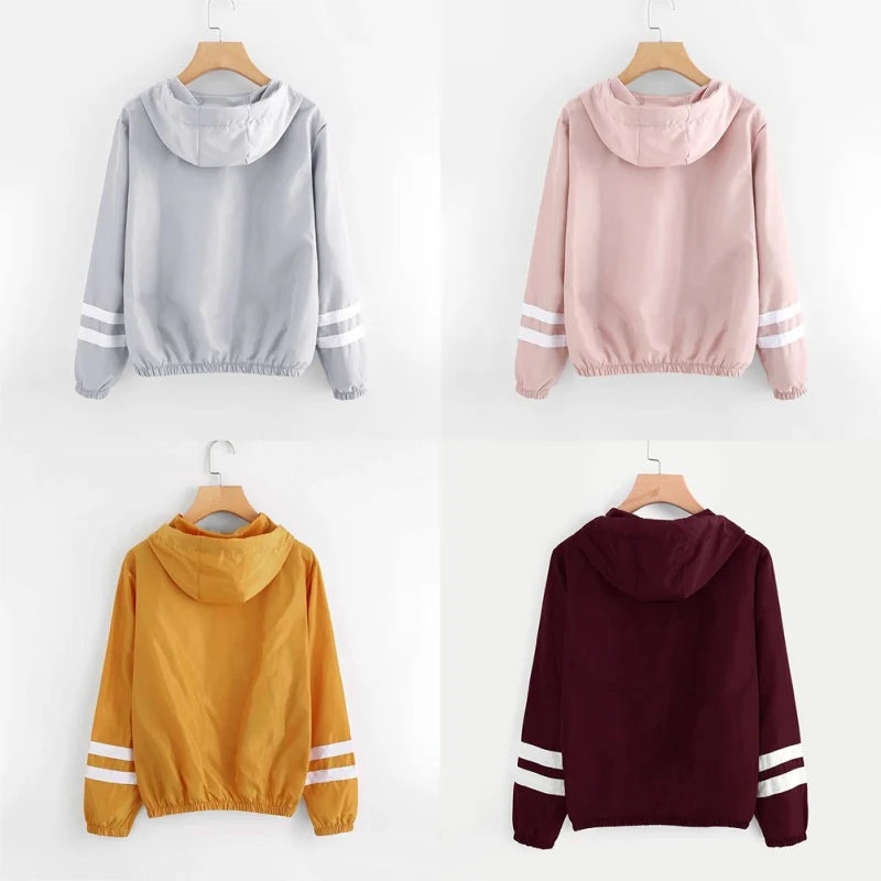 

MM Girls Autumn Winter Casual Wild Simple Loose Thin Section Zipper Hooded Drawstring Long Sleeve Jacket Coat