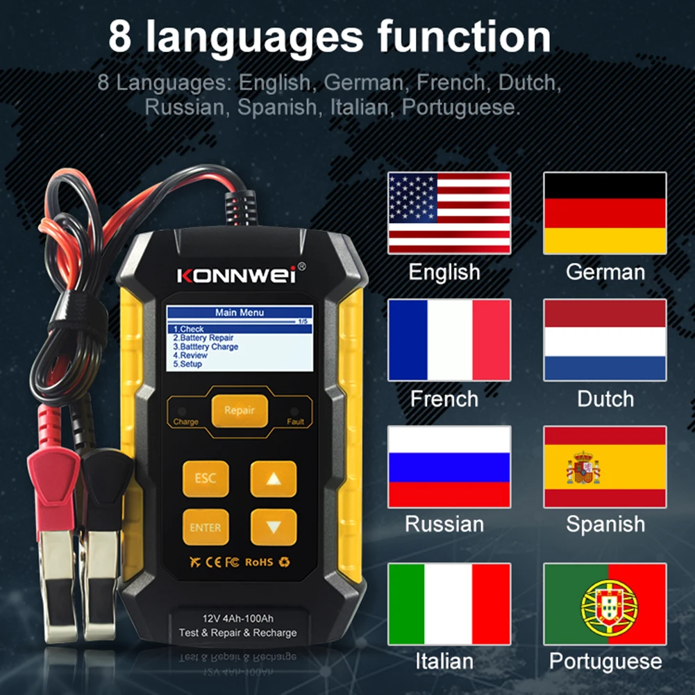Автомобильное зарядное устройство и тестер KONNWEI KW510 12 В для сопровождения