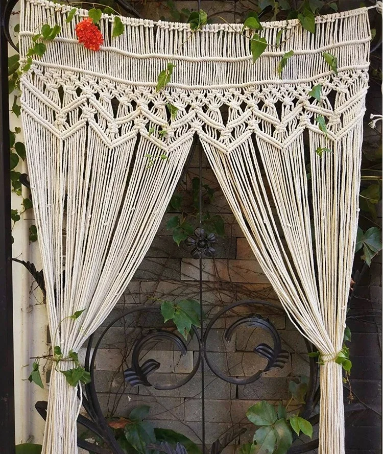 

Macrame Curtain Bohemia Wall Art Handmade Cotton Wall Hanging Tapestry with Lace Fabrics Bohemian Hanging Decoration Best Gift