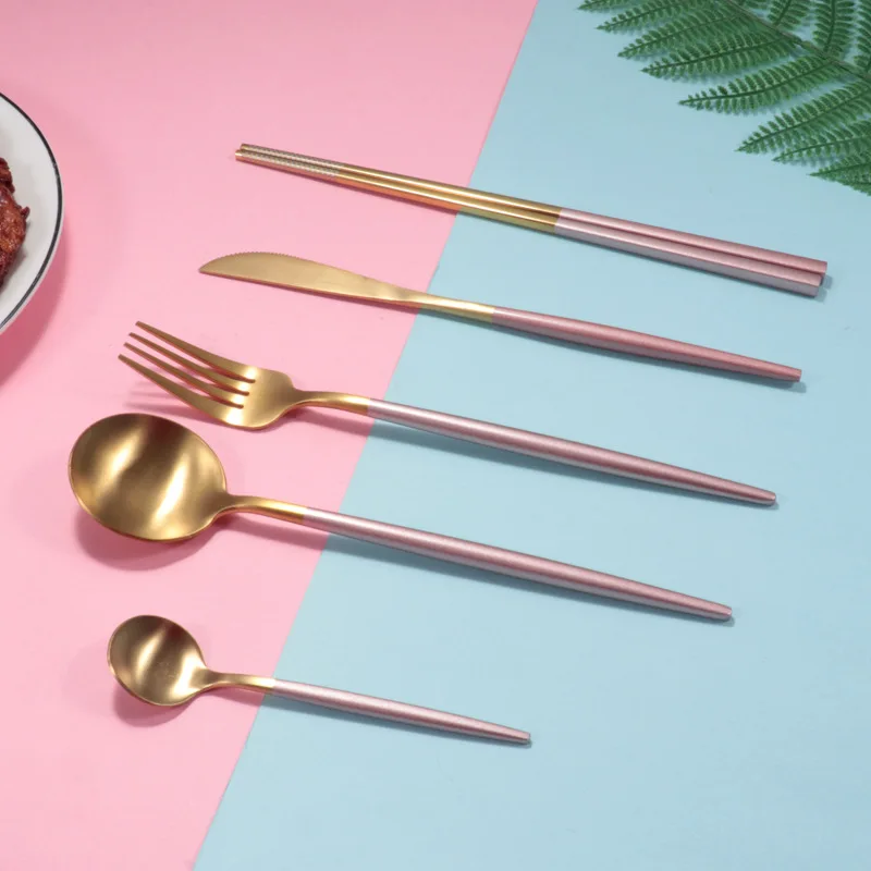 Нержавеющая сталь Золотой набор столовых приборов стейк Ножи вилка кофейная