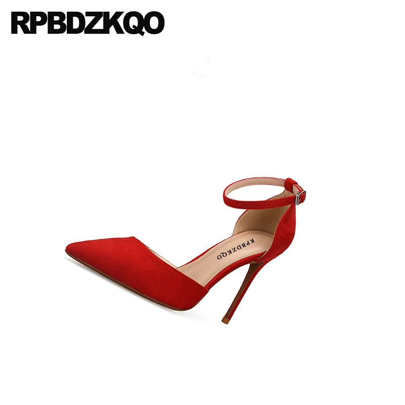 Туфли свадебные женские с острым носком высокий каблук-шпилька замша