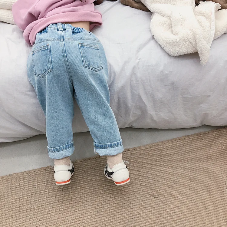 Новинка года; Зимние Детские утепленные джинсовые брюки в Корейском стиле; шикарная детская одежда; брюки унисекс; теплые джинсы для маленьких мальчиков и девочек