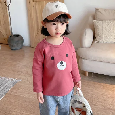 

Spot 2021 Spring New Baby Cotton T Shir Children's Clothing Cartoon Bear Embroidered Cotton Long-sleeved O-neck T-shirt 2-6Y