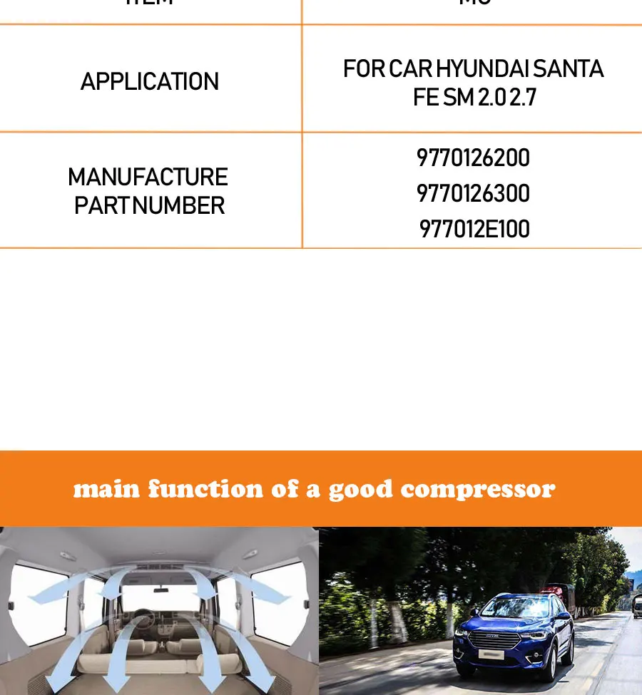 Высокое качество авто AC компрессор для hyundai Santa Fe SM 2,0 2,7 2001-2006 9770126200 9770126300 977012E100