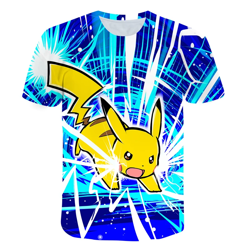 

2021 Summer New Kids T-Shirt Girls' Tops Anime Pikachu 3D Printing Children's O-Neck Short-Sleeved T-Shirt Boys' Top