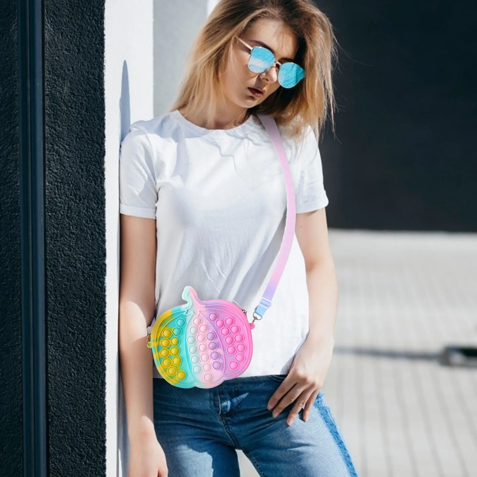 Fashion popet Push its Bubbles Toy Rainbow Shoulder Bags Kawaii Coin Purse Children Backpack Ladies Bag Simple Dimple Fidget | Игрушки и