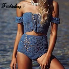 Купальник-бандо ручной работы вязаный крючком на шнуровке, 2021