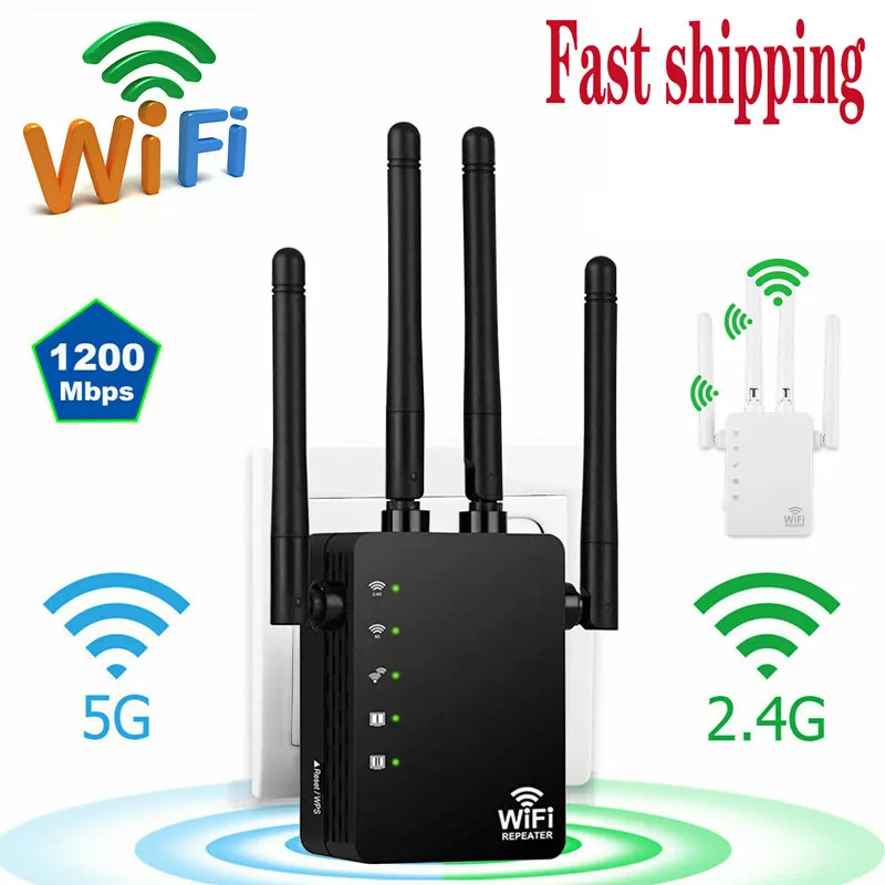 1200 Мбит/с Wi Fi ретранслятор Wi-Fi расширитель Беспроводной двухдиапазонный усилитель сигнала диапазона с 4 антенны Wi-Fi Маршрутизаторы домашнюю...