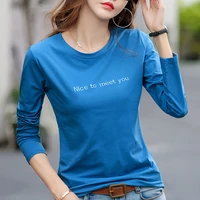 embroidery letter t shirt women autumn cotton long sleeve top korean style casual t shirts o neck woman clothes camisetas mujer