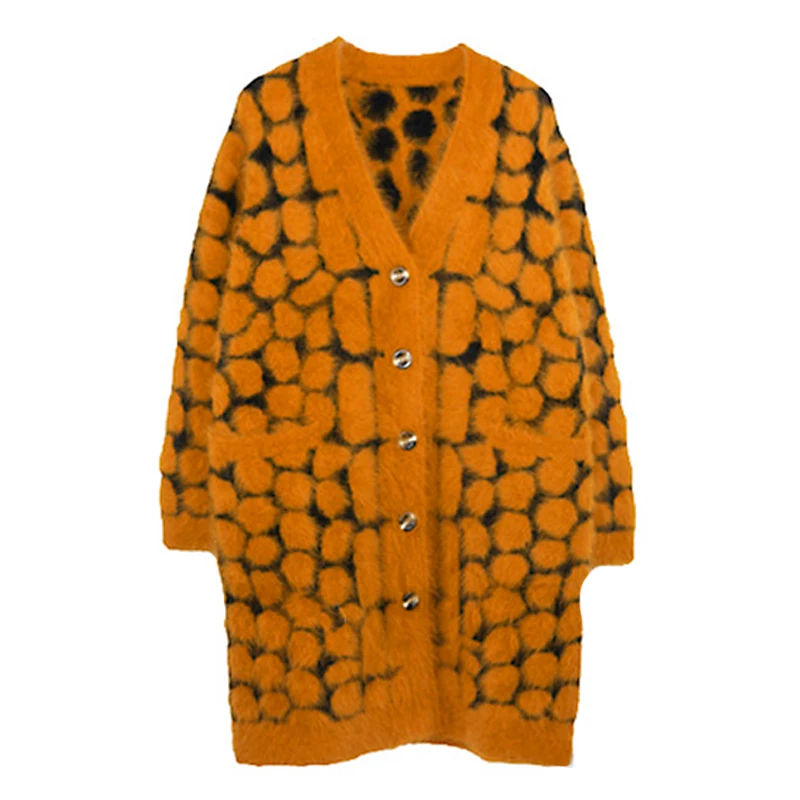 Женский кардиган с леопардовым принтом BAHTLEE Зимний вязаный свитер