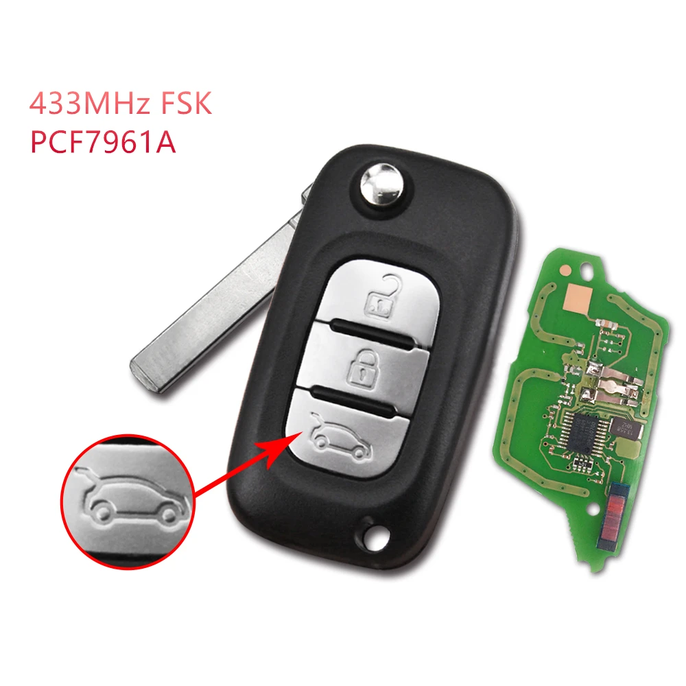 

4 Buttons 433MHz PCF7939M Chip Passive Keyless Go / Entry Remote Car Key Non- Handfree For Renault Clio IV Captur