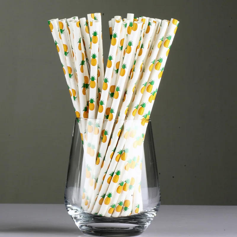 

Аксессуары для напитков из крафт-бумаги, Мультяшные фрукты, соломинки, экологически безопасные украшения для вечерние ринки, ананас, фотобу...