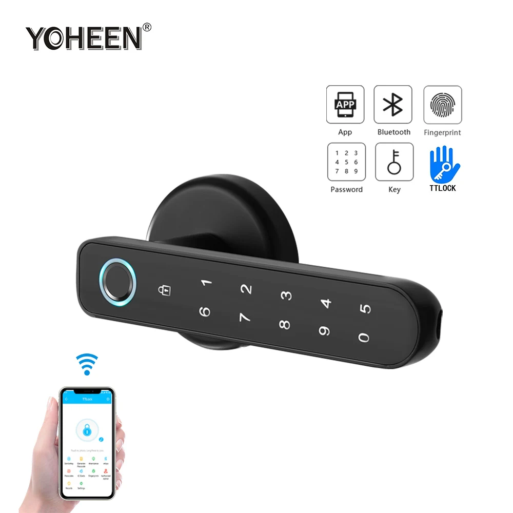 

Умный дверной замок YOHEEN TTlock BLE, Wi-Fi, электронная цифровая дверная ручка, биометрический дверной замок с отпечатком пальца