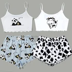 С героями мультфильмов и животными принтами в ковбойском стиле панды; Одежда для сна; Домашняя одежда для костюм летнее платье с v-образным вырезом сексуальные пижамы женское сексуальное платье с тоненькими полосочками, свободная Пижама Атлас Femme