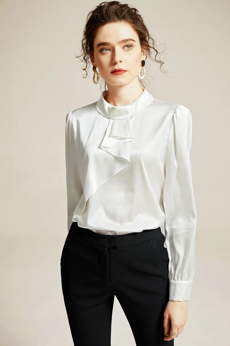 Женская модельная рубашка из 100% чистого шелка Элегантная модная блузка с
