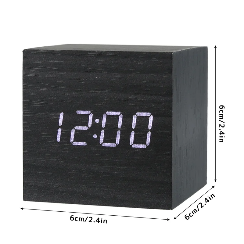 

LED Alarm Clock Backlight Voice Control Wooden Digital Thermometer Wood Retro Glow Clock Desktop Table Luminous Alarm Clocks