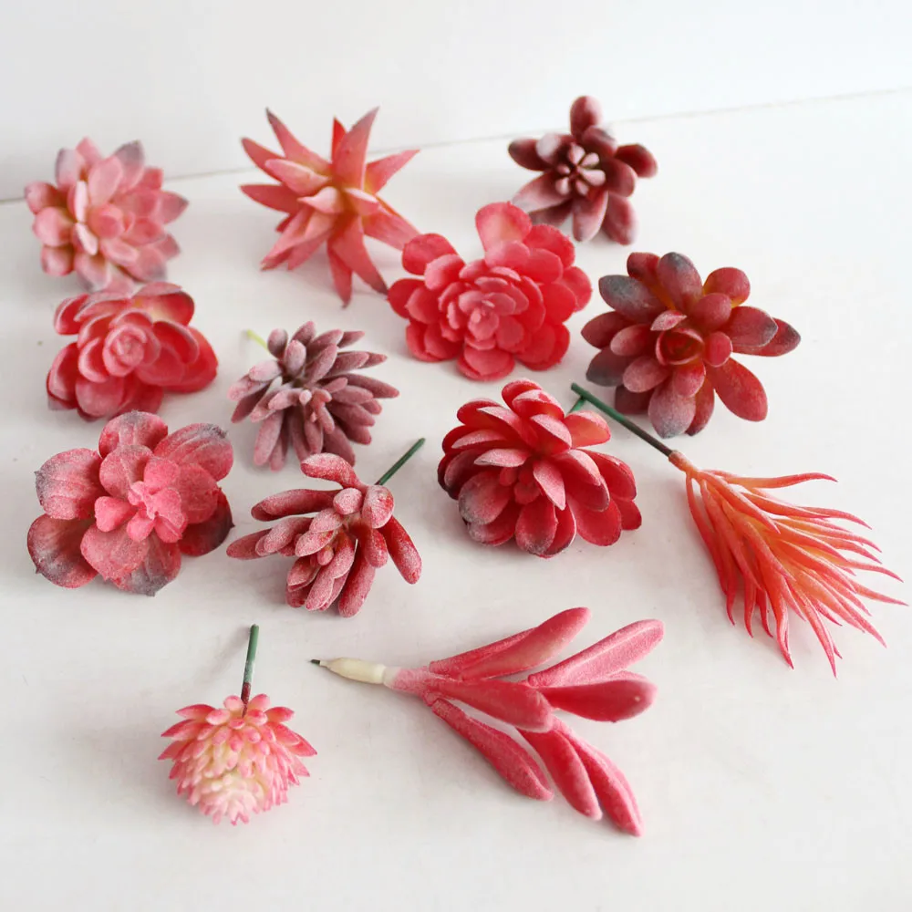 Искусственные красные флокирующие суккулентные растения DIY домашний сад офис